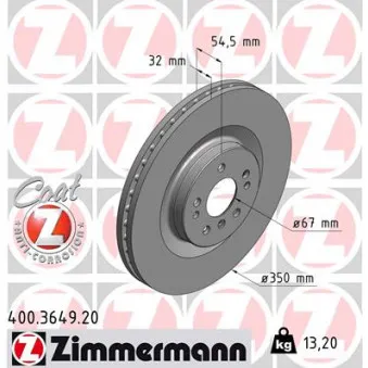 Jeu de 2 disques de frein avant ZIMMERMANN OEM a1644211412