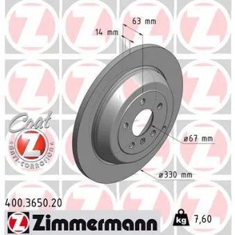 ZIMMERMANN 400.3650.20 - Jeu de 2 disques de frein arrière