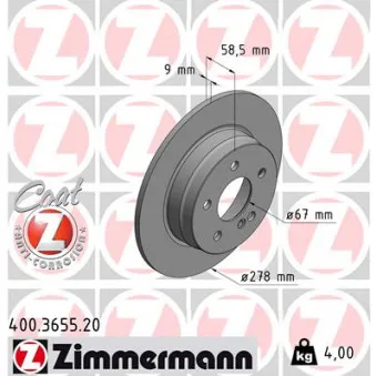 Jeu de 2 disques de frein arrière ZIMMERMANN OEM A2044230512