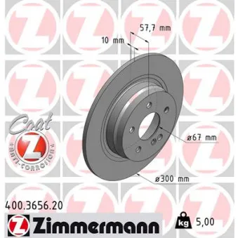 ZIMMERMANN 400.3656.20 - Jeu de 2 disques de frein arrière