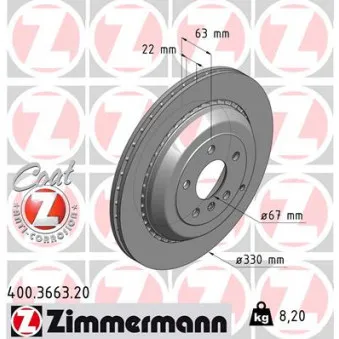 Jeu de 2 disques de frein arrière ZIMMERMANN OEM a1644231312