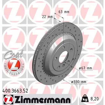 Jeu de 2 disques de frein arrière ZIMMERMANN OEM 24.0122-0226.1