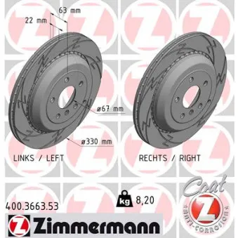 Jeu de 2 disques de frein arrière ZIMMERMANN OEM 24.0122-0226.1
