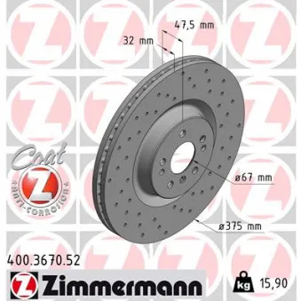 ZIMMERMANN 400.3670.52 - Jeu de 2 disques de frein avant