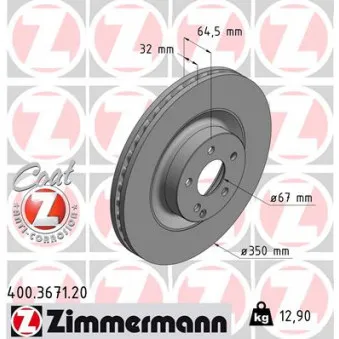 ZIMMERMANN 400.3671.20 - Jeu de 2 disques de frein avant