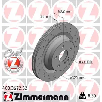 ZIMMERMANN 400.3672.52 - Jeu de 2 disques de frein arrière
