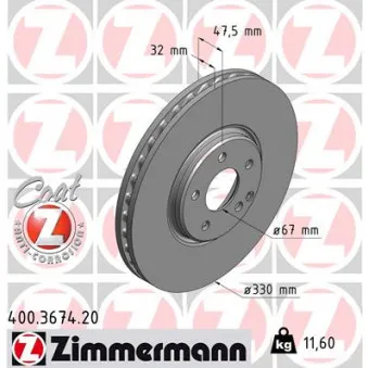 ZIMMERMANN 400.3674.20 - Jeu de 2 disques de frein avant