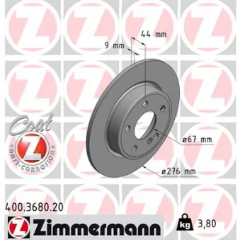 ZIMMERMANN 400.3680.20 - Jeu de 2 disques de frein arrière
