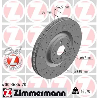 ZIMMERMANN 400.3684.20 - Jeu de 2 disques de frein avant