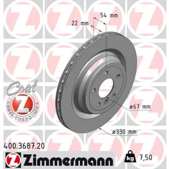 Jeu de 2 disques de frein arrière ZIMMERMANN 400.3687.20