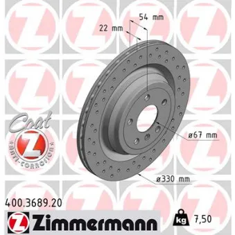 ZIMMERMANN 400.3689.20 - Jeu de 2 disques de frein arrière