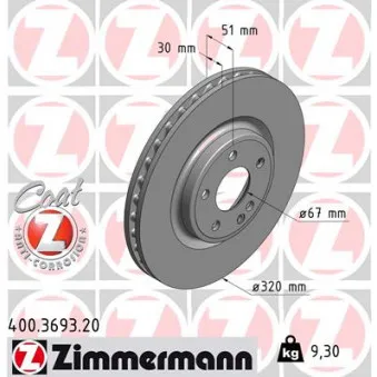 ZIMMERMANN 400.3693.20 - Jeu de 2 disques de frein avant