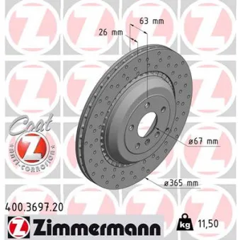 Jeu de 2 disques de frein arrière ZIMMERMANN 400.3697.20