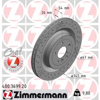 ZIMMERMANN 400.3699.20 - Jeu de 2 disques de frein arrière