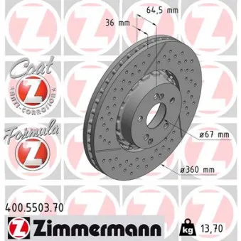 ZIMMERMANN 400.5503.70 - Jeu de 2 disques de frein avant
