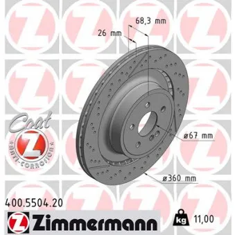 ZIMMERMANN 400.5504.20 - Jeu de 2 disques de frein arrière