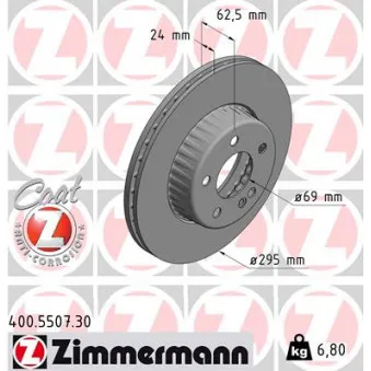 Jeu de 2 disques de frein avant ZIMMERMANN 400.5507.30 pour MERCEDES-BENZ CLASSE C C 180 d - 122cv