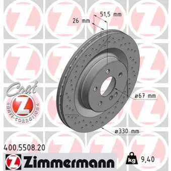 ZIMMERMANN 400.5508.20 - Jeu de 2 disques de frein arrière