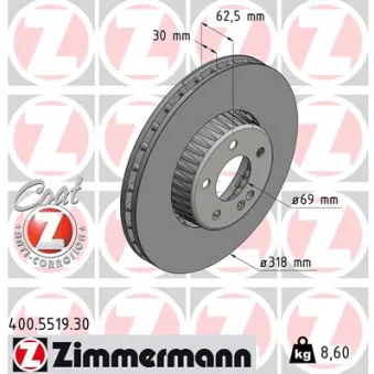 ZIMMERMANN 400.5519.30 - Jeu de 2 disques de frein avant