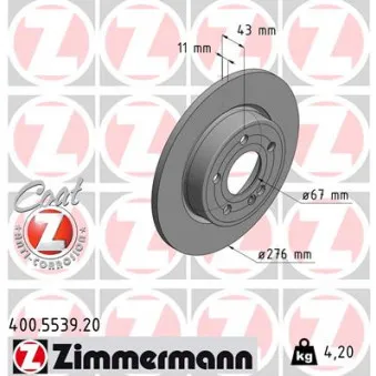 Jeu de 2 disques de frein arrière ZIMMERMANN OEM 2474230112