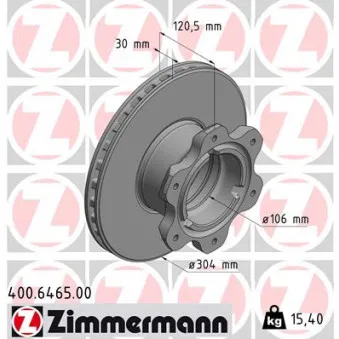 Jeu de 2 disques de frein arrière ZIMMERMANN 400.6465.00 pour MERCEDES-BENZ VARIO 612 D - 122cv