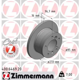 Jeu de 2 disques de frein arrière ZIMMERMANN OEM DP1010.11.0122