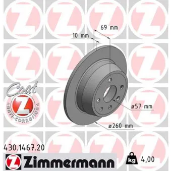 Jeu de 2 disques de frein arrière ZIMMERMANN 430.1467.20 pour MERCEDES-BENZ ATEGO 1.6 i 16V - 100cv