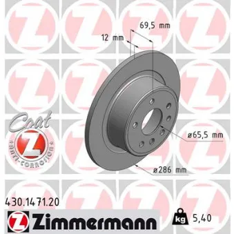 Jeu de 2 disques de frein arrière ZIMMERMANN OEM 569121