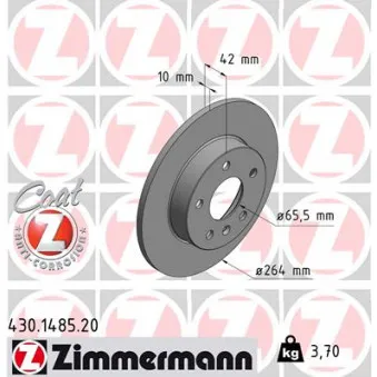 Jeu de 2 disques de frein arrière ZIMMERMANN OEM 95526658