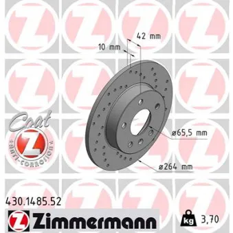 Jeu de 2 disques de frein arrière ZIMMERMANN 430.1485.52