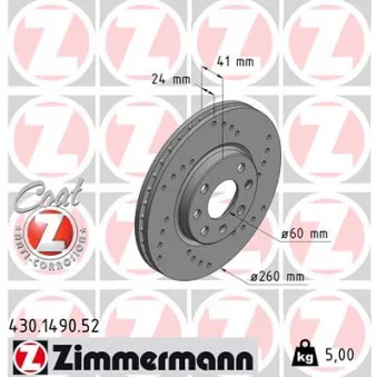 ZIMMERMANN 430.1490.52 - Jeu de 2 disques de frein avant