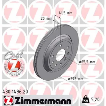 Jeu de 2 disques de frein arrière ZIMMERMANN 430.1496.20