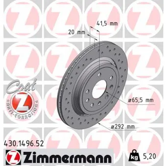 ZIMMERMANN 430.1496.52 - Jeu de 2 disques de frein arrière
