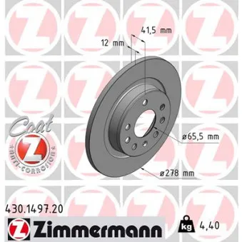 ZIMMERMANN 430.1497.20 - Jeu de 2 disques de frein arrière