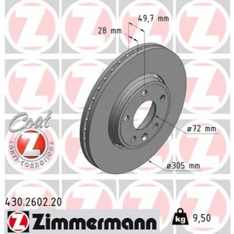 ZIMMERMANN 430.2602.20 - Jeu de 2 disques de frein avant