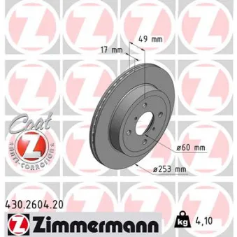 ZIMMERMANN 430.2604.20 - Jeu de 2 disques de frein avant