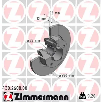 Jeu de 2 disques de frein arrière ZIMMERMANN OEM 91159916