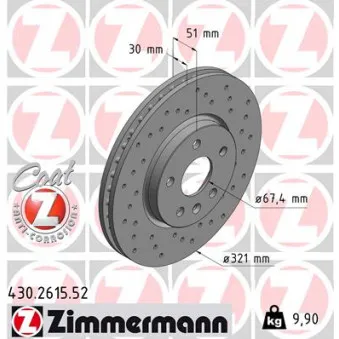 ZIMMERMANN 430.2615.52 - Jeu de 2 disques de frein avant
