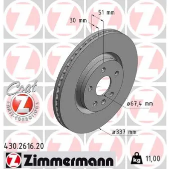 ZIMMERMANN 430.2616.20 - Jeu de 2 disques de frein avant