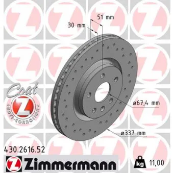 ZIMMERMANN 430.2616.52 - Jeu de 2 disques de frein avant