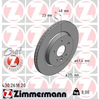 ZIMMERMANN 430.2618.20 - Jeu de 2 disques de frein arrière