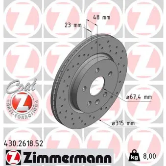 ZIMMERMANN 430.2618.52 - Jeu de 2 disques de frein arrière
