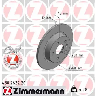 Jeu de 2 disques de frein arrière ZIMMERMANN OEM 61-0w-w06c