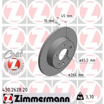 ZIMMERMANN 430.2628.20 - Jeu de 2 disques de frein arrière