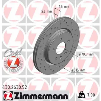Jeu de 2 disques de frein arrière ZIMMERMANN 430.2630.52