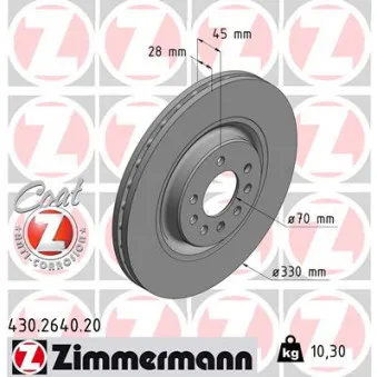 Jeu de 2 disques de frein avant ZIMMERMANN OEM 569129