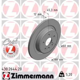 ZIMMERMANN 430.2644.20 - Jeu de 2 disques de frein arrière