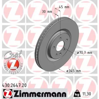 Jeu de 2 disques de frein avant ZIMMERMANN 430.2647.20 pour OPEL INSIGNIA 2.0 4x4 - 260cv