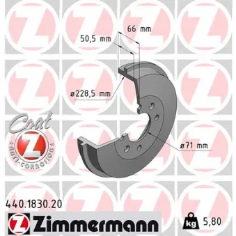 Tambour de frein ZIMMERMANN 440.1830.20 pour MAN F2000 1.9 D 70 - 69cv