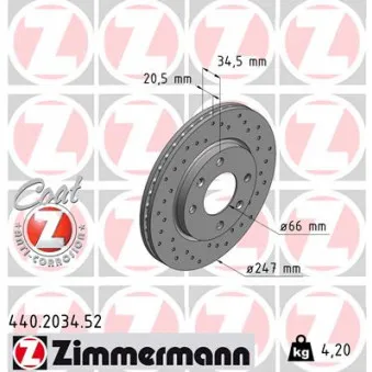 ZIMMERMANN 440.2034.52 - Jeu de 2 disques de frein avant